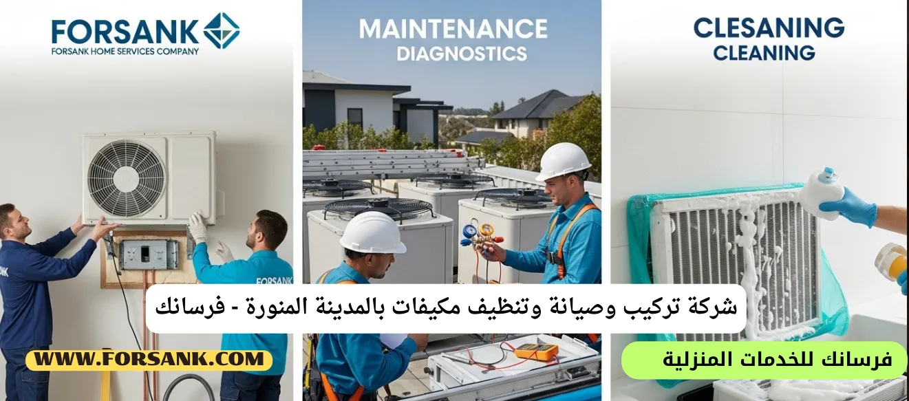 فني خبير من شركة فرسانك يُجري صيانة دقيقة لمكيف سبليت بالمدينة المنورة